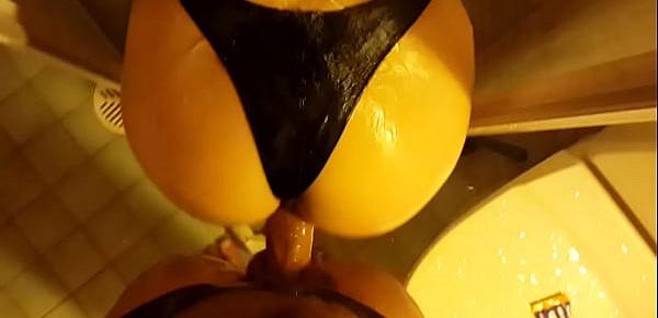  Me fucking my wife&039;s big wet ass in latex strings in shower